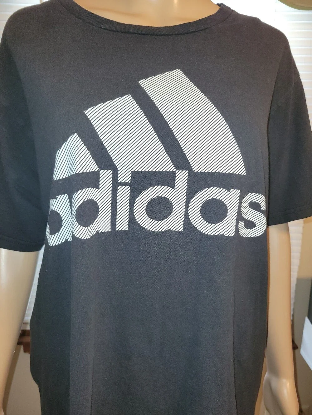 adidas Black Tee with White Striped Logo